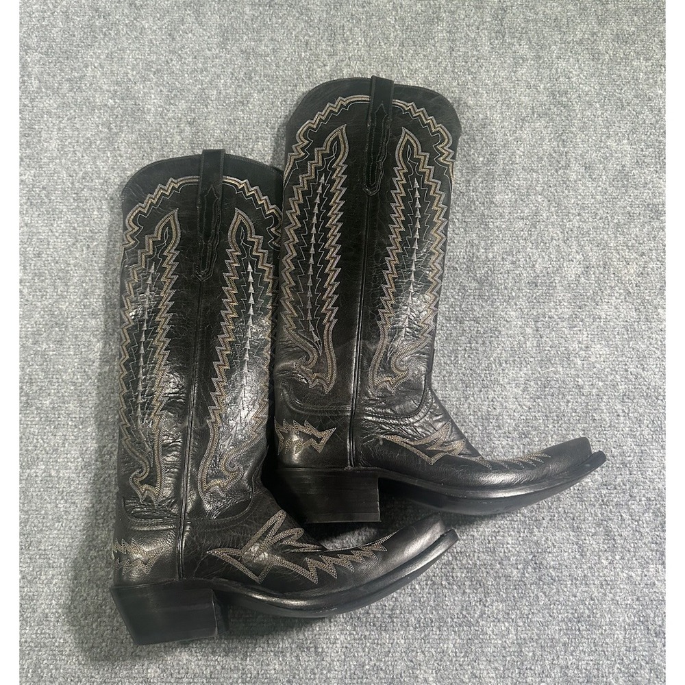 Lucchese Women's 9B Black Priscilla Tall Western Boots Goat Snip Toe Cowboy Heel